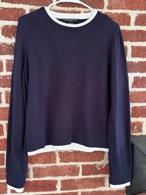French Connection Navy Sweater with White Contrast Trim